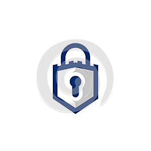 Padlock in shield and castle shape logo icon symbol of safety guard secure and protection