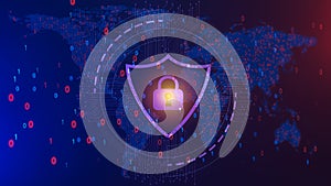 Padlock and shield with dotted map background