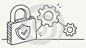 Padlock with shield and gear, advanced security system, vector design Generative AI