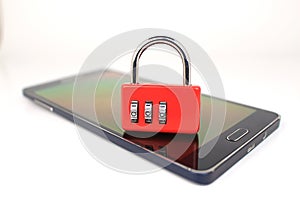 Padlock on a smartphone, security concept
