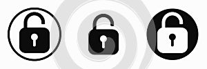 Padlock unlock icon set. Vector clipart illustration on isolated white background. For web site or mobile app