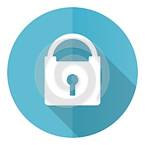 Padlock vector icon, security flat design blue round web button isolated on white background