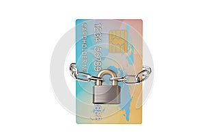 Padlocked credit card.3D illustration.