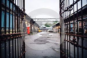 a padlocked factory gate