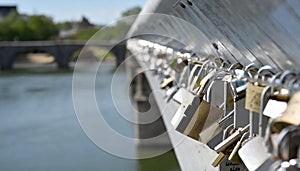 Padlocks attached to a railing as a symbol of the togetherness of two people