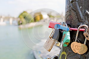 Padlocks on the bridge of arts in Paris