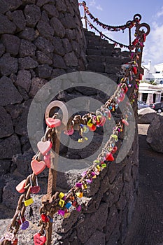 Padlocks on a chain handrail