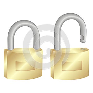 Padlocks, closed and opened