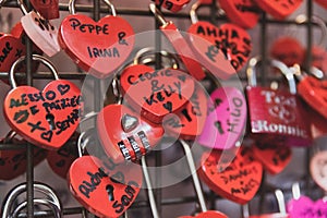 Padlocks in the form of red hearts in Verona
