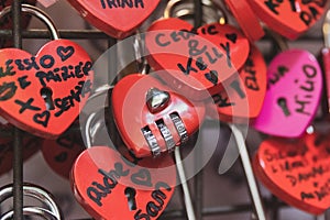 Padlocks in the form of red hearts in Verona