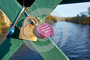 Padlocks locked onto a bridge, Scotland