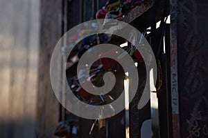 The padlocks of love behind the wall