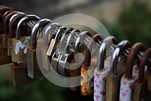 Padlocks, love lock on a bridge as a sign of connection