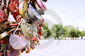 Padlocks with the names of loved ones, selective focus