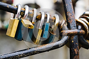 Padlocks on the well in the center of Zilina city.
