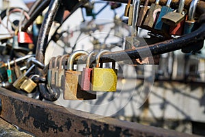 Padlocks on the well in the center of Zilina city.