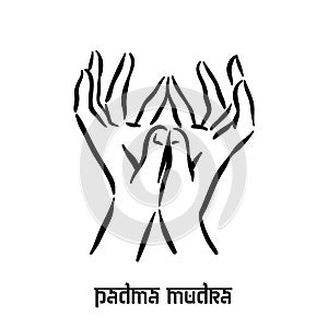 Padma mudra. Hand spirituality hindu yoga of fingers gesture. Technique of meditation for mental health