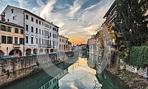 Padova, Italy colorful sunset. cityscape from small canal