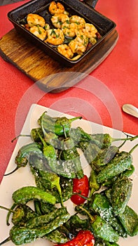Padron peppers and shrimp photo