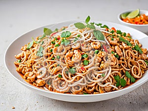 padthai noodles with shrimps and vegetables photo