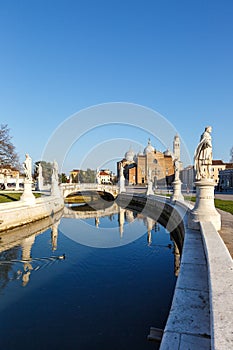 Padua Padova Prato Della Valle square with statues travel traveling holidays vacation town portrait format in Italy