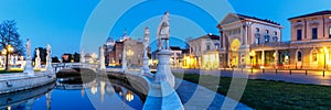 Padua Prato Della Valle square with statues travel traveling holidays vacation town panorama at night in Padova, Italy