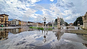 Padua - Scenic view on Prato della Valle after rain, square in the city of Padua, Veneto, Italy, Europe