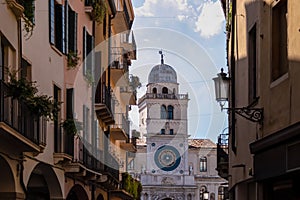 Padua - Street view on the astronomical clock tower on Piazza dei Signori in Padua, Veneto, Italy