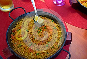 Paella de mariscos or Spanish seafood paella