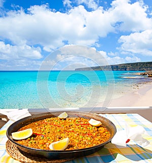 Paella mediterranean rice food in balearic islands