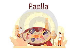Paella. Spanish traditional dish with seafood and rice on a plate.