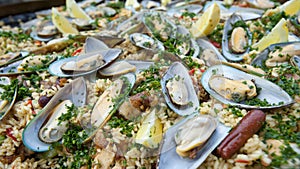 Paella, tasty up close with mussels