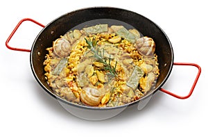 Paella Valenciana, Spanish traditonal rice dish photo