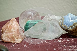 Pagan altar with crystal ball and salt