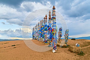 Pagan Buryat Pole Totems on Olkhon island, Lake Baikal