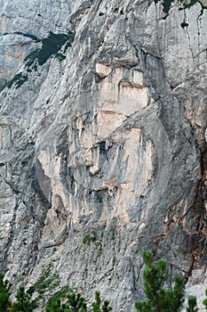 Pagan Girl, a stone face of a maiden in northern side of Prisank in Julian Alps