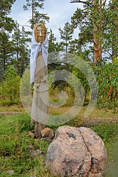 Pagan idols in autumn forest, Karelia