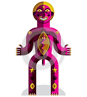 Pagan symbol vector illustration, spiritual cult theme. Modernistic drawing of a weird character. Flat design portrait isolated o