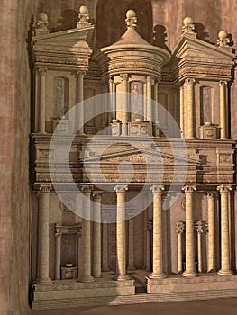 Pagan temple with columns and doors.