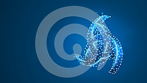 Paganism Odin horns sign. Element of Viking religion, Asgard God symbol. Abstract digital wireframe, low poly mesh, vector blue photo