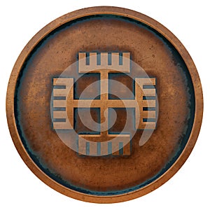 Paganism symbol on the copper metal coin photo