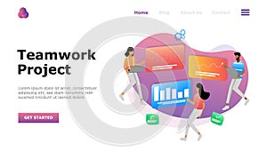 Teamwork Project Vector Illustration Concept , Suitable for web landing page, ui,  mobile app, editorial design, flyer, banner, an