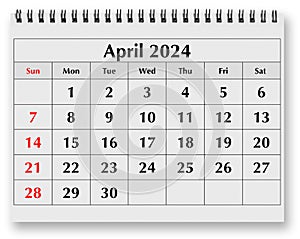 Page of the annual monthly calendar - April 2024