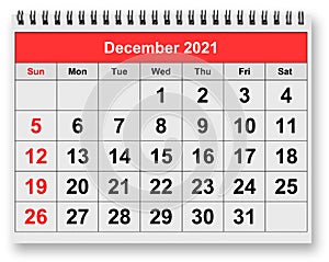 Page of the annual monthly calendar - December 2021