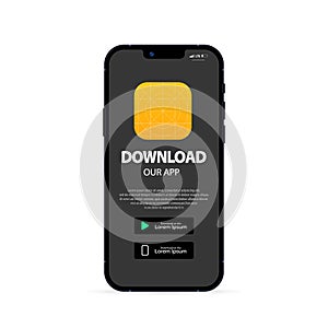 Page banner advertising for downloading an app for mobile phone, smartphone. Download page of the mobile app. Advertising space
