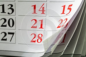 Page of calendar