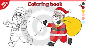 Page of the coloring book with running Santa Claus