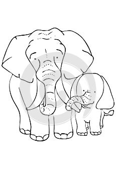 Page for coloring.Mother elephant and baby elephant