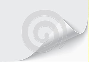 Page curl with shadow on a blank sheet of paper, design element for advertising and promotional message isolated on white backgrou