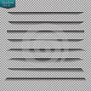 Page divider with transparent shadows isolated. Pages separation vector set. Transparent shadow realistic illustration